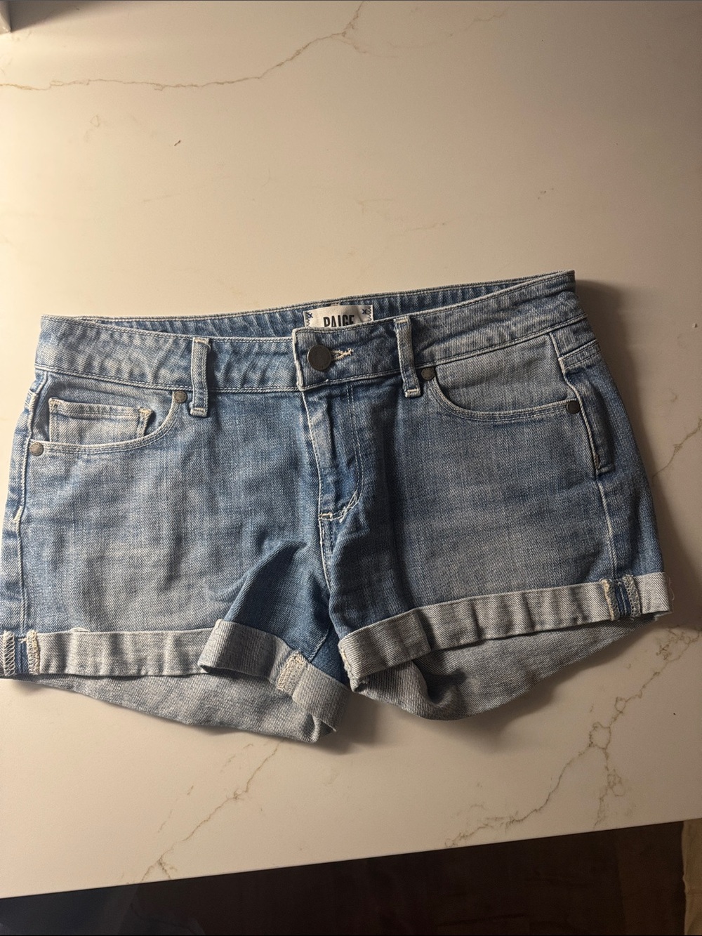 PAIGE Light Wash Rolled Hem Denim Shorts size 25